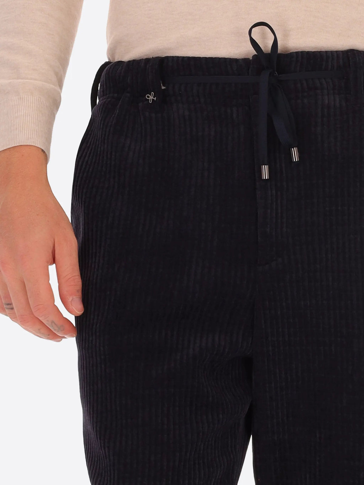 DISTRETTO12 Pantalone Relax Torino Velluto Super Comfort Cacha - Dettaglio vita con coulisse