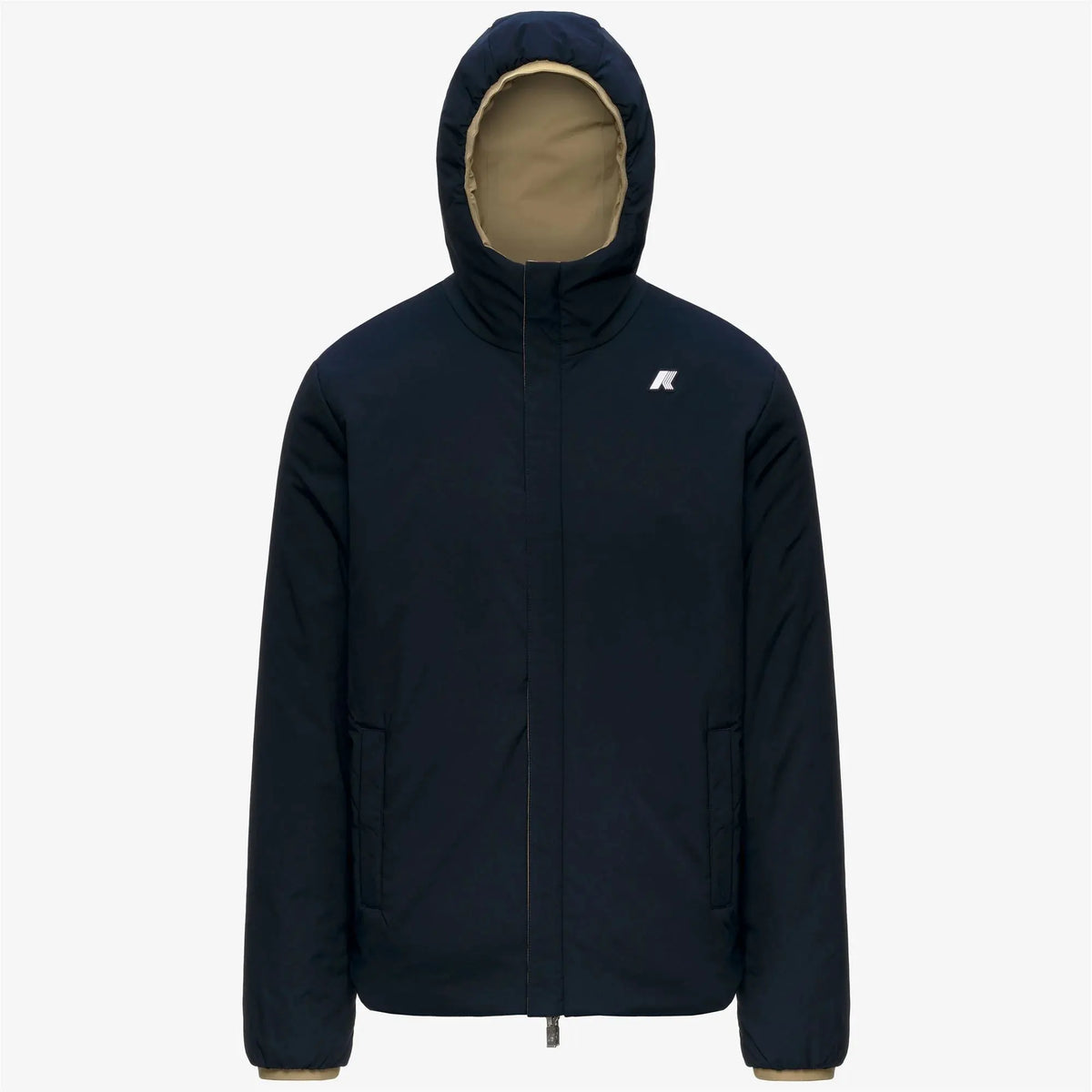 K-WAY Jack St Warm Double K6128VW DB6 — vista frontale Beige Khaki - Blue Depth
