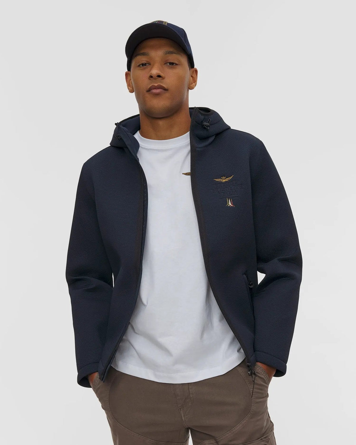Giacca blouson con cappuccio Aeronautica Militare Blu Navy - Vista frontale