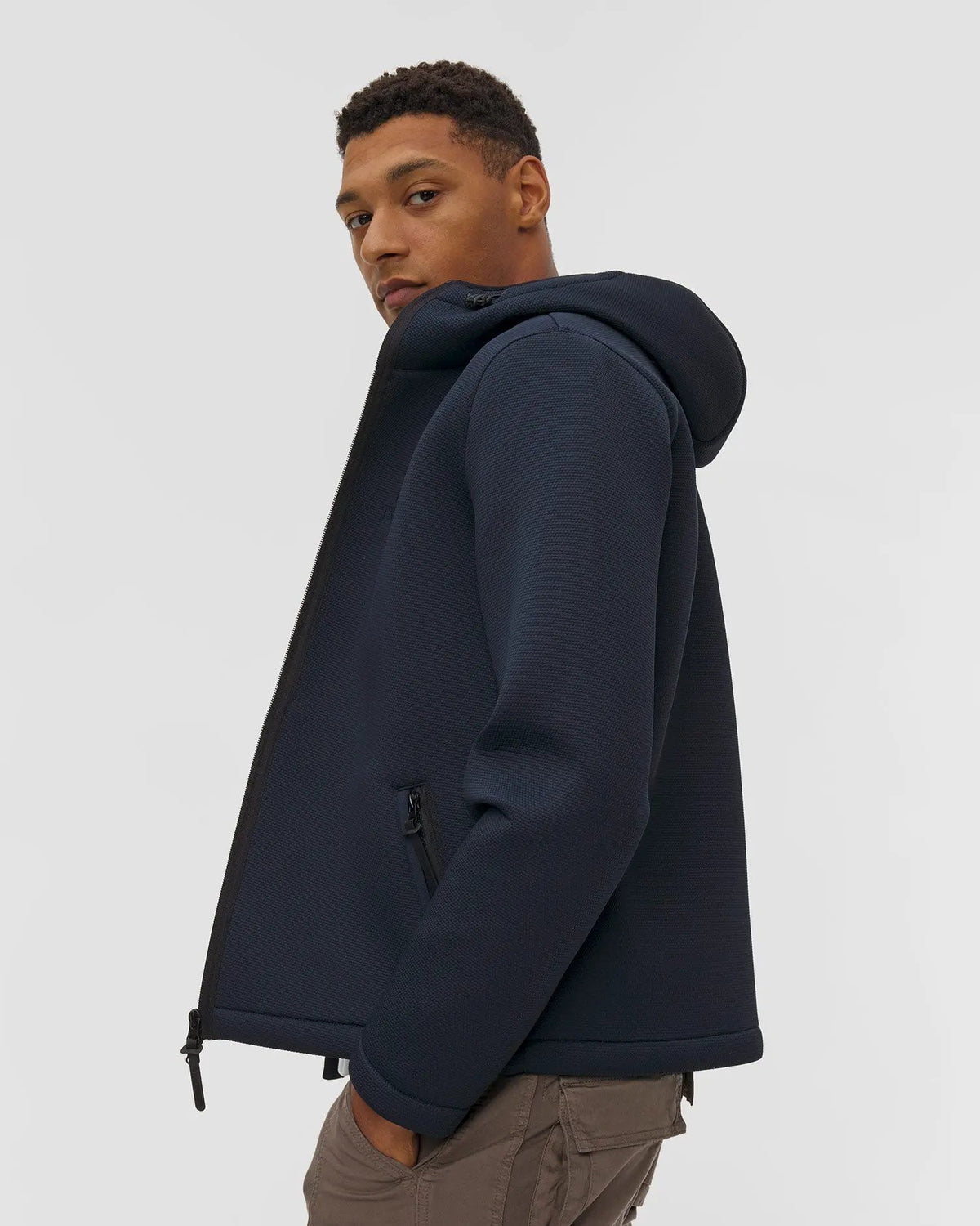Giacca blouson con cappuccio Aeronautica Militare Blu Navy - Dettaglio zip e cappuccio