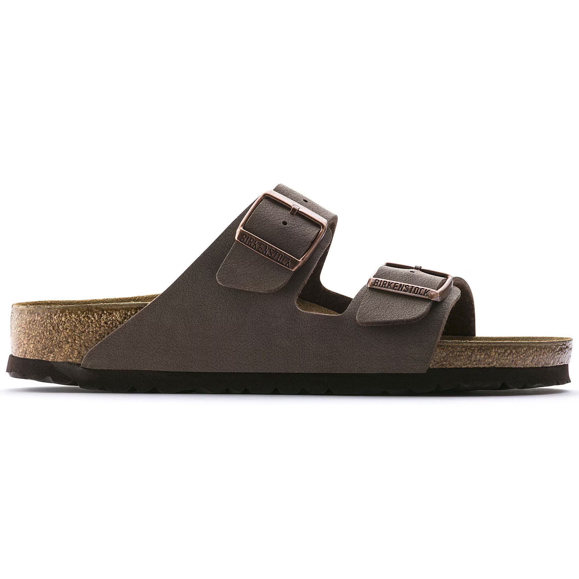 Sandali BIRKENSTOCK Arizona Mokka Birkibuc con cinturino in pelle, vista laterale, modello 151183.