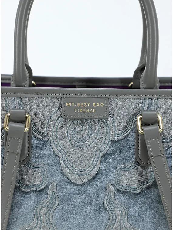 Borsa My Best Bag Firenze Atena Essence Azure - Dettaglio ricamo e manico