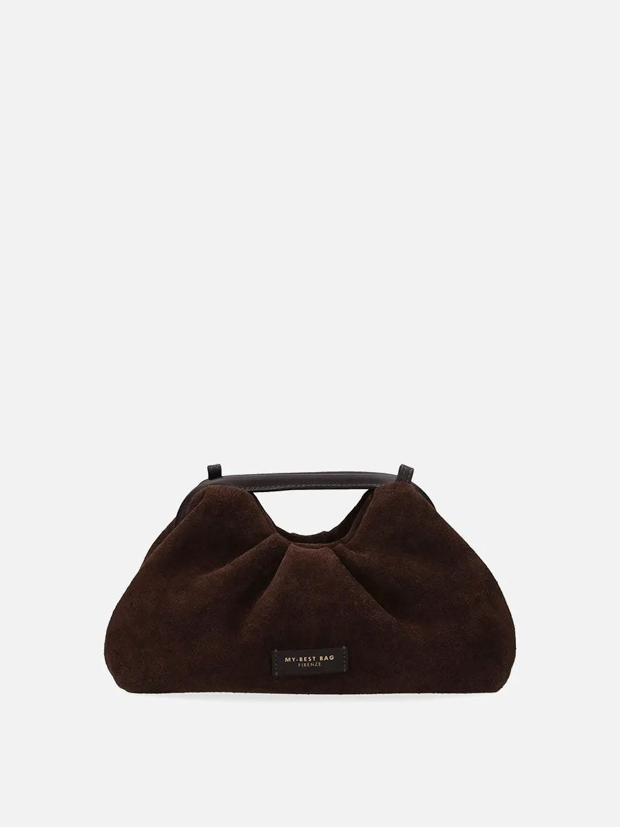 Borsa a mano My Best Bag Firenze Janine Suede Dark Brown - Vista Frontale