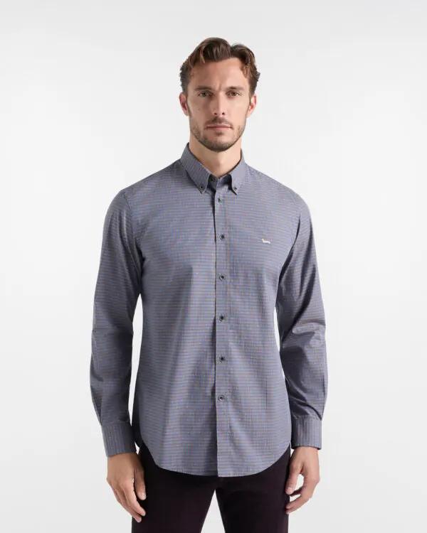 Harmont & Blaine Camicia Micro Check Fil Coupé Marrone Scuro - Vista Frontale