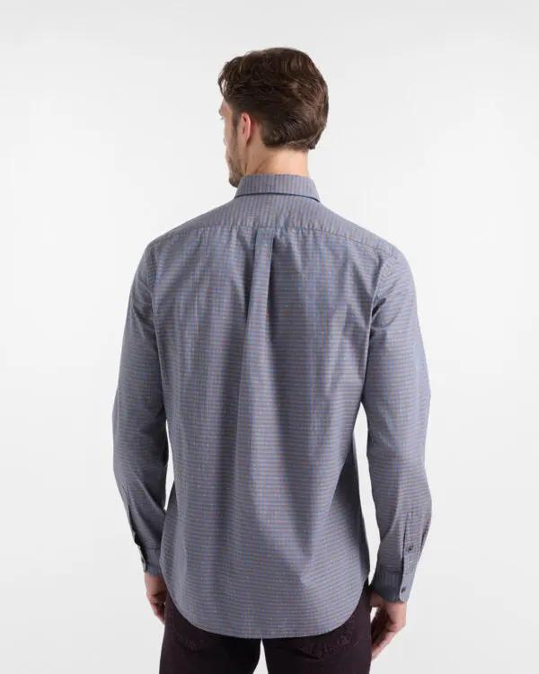 Harmont & Blaine Camicia Micro Check Fil Coupé Marrone Scuro - Dettaglio Colletto