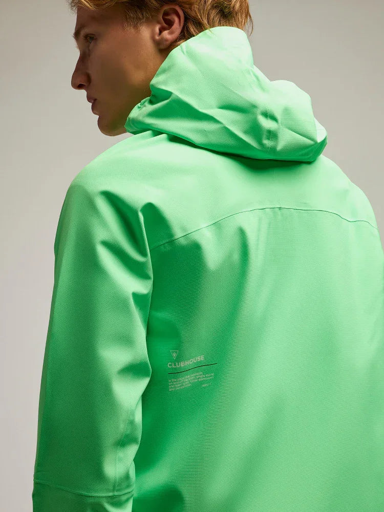 Giacca impermeabile uomo verde fluo con cappuccio, abbigliamento moda uomo primavera