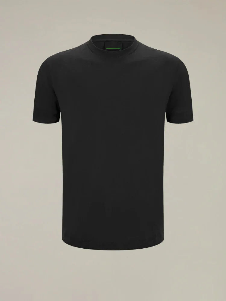 T-shirt nera uomo basic in cotone a manica corta, stile casual, fondo neutro