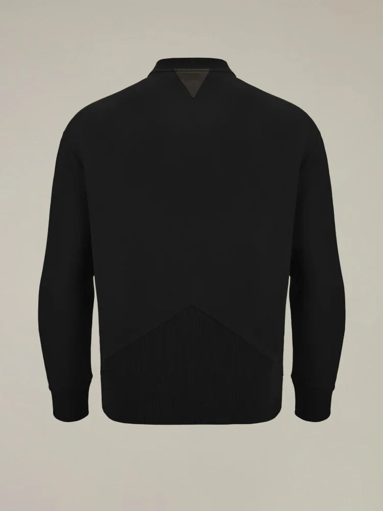Felpa uomo nera elegante vista retro, dettaglio tessuto e inserti triangolari, moda casual