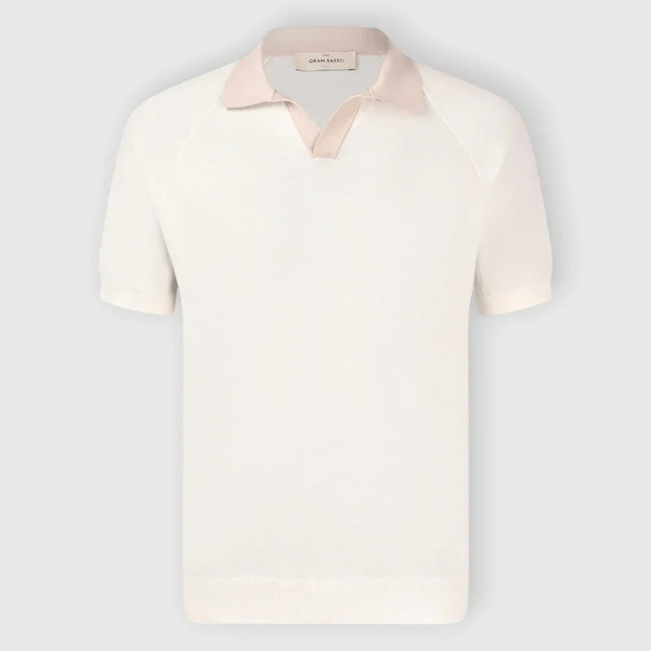 Maglia polo uomo manica corta color panna con colletto classico, stile elegante estivo