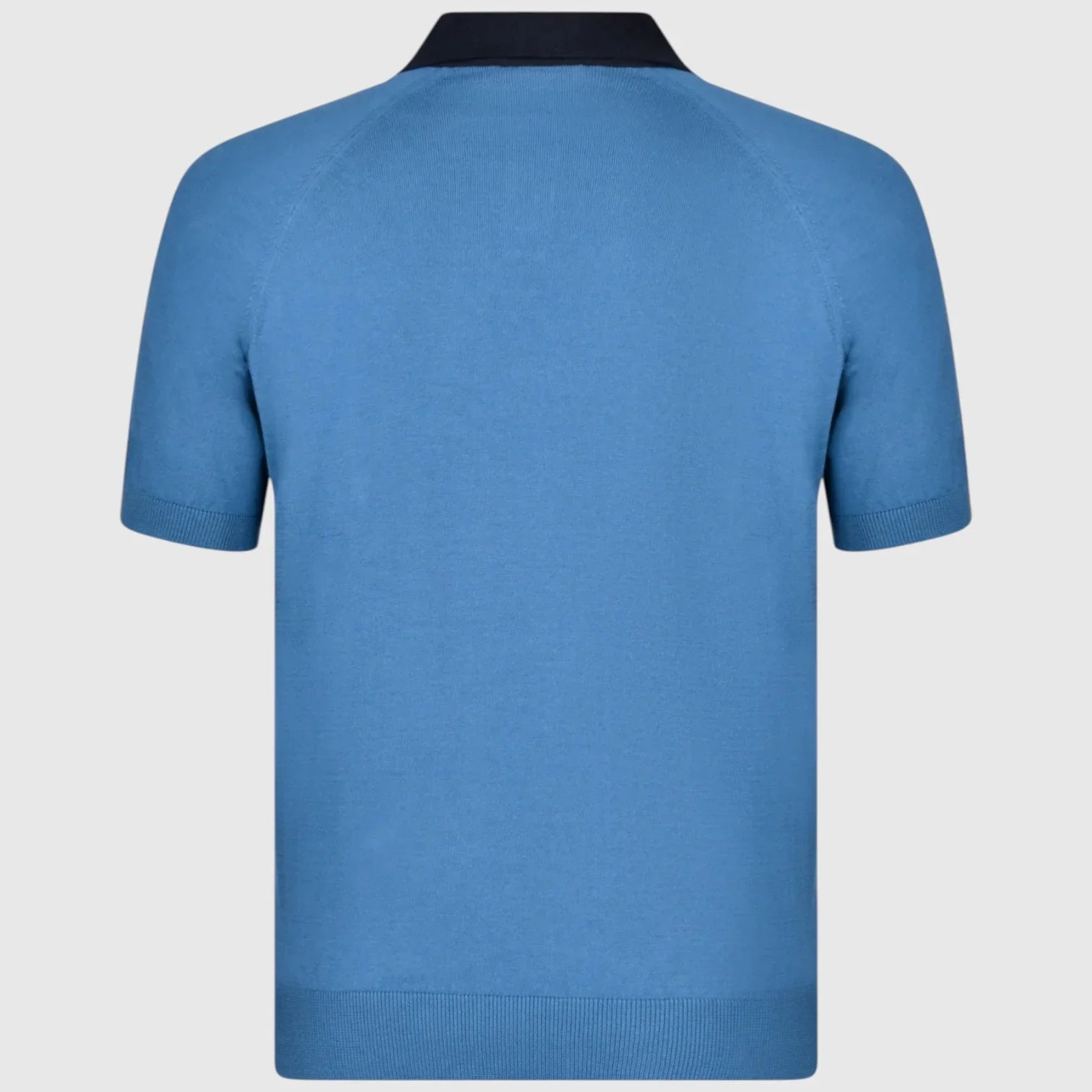 Polo uomo blu manica corta con colletto a contrasto, vista posteriore