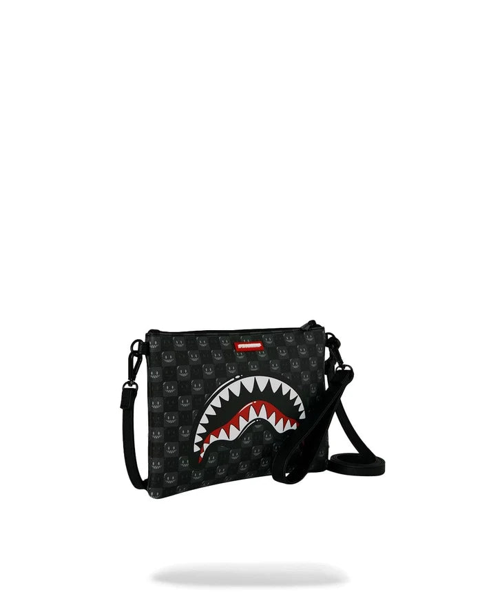 SPRAYGROUND B9318  CLUTCH SHARKS IN PARIS WTF BUBBLY BLACK CHECK CROSSOVER