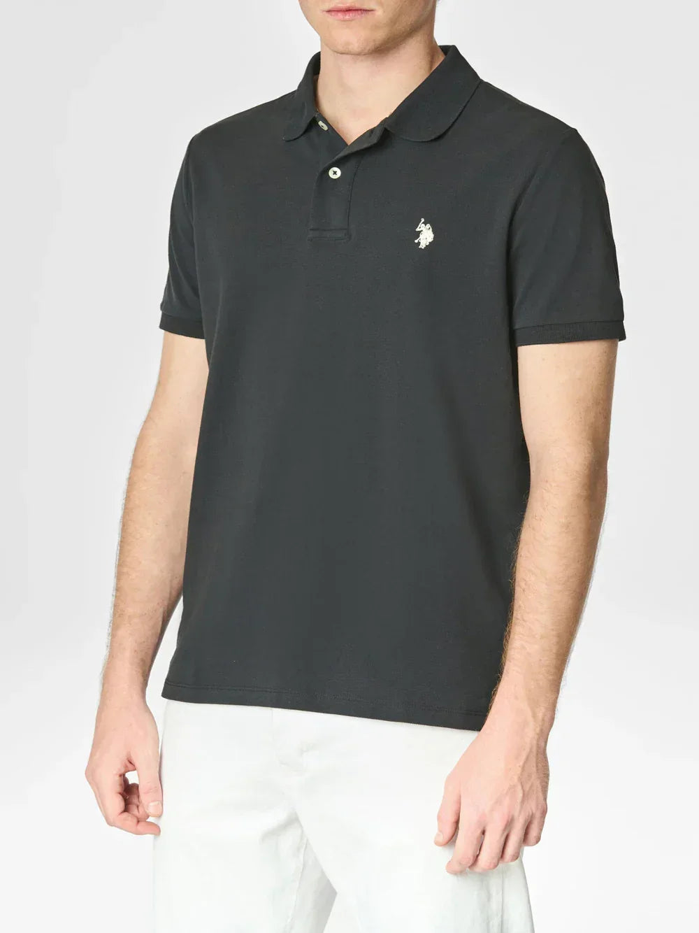 Polo uomo nera manica corta con logo ricamato, abbigliamento casual elegante