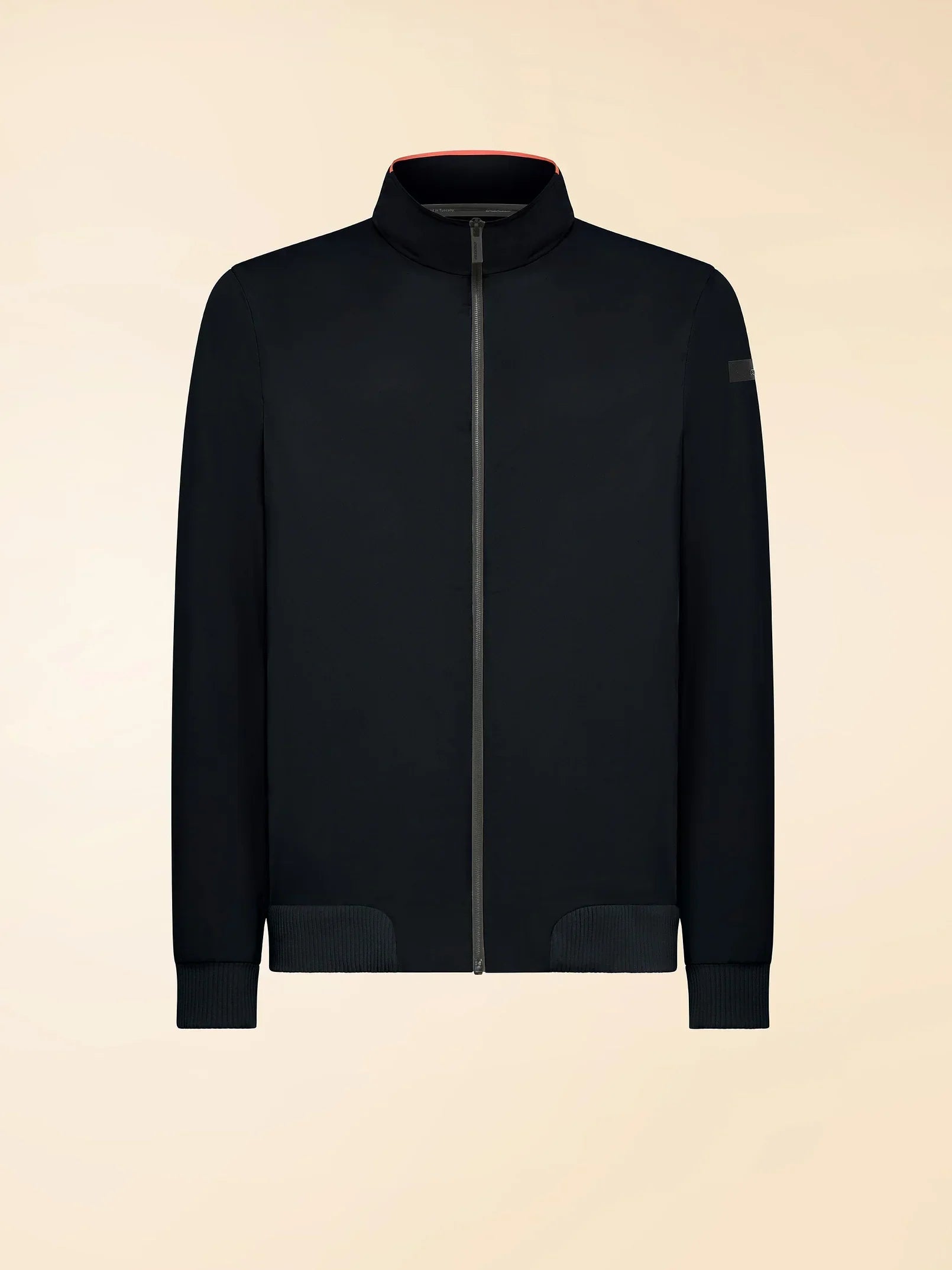 Giubbino uomo nero con zip, collo alto e dettagli minimal, moda abbigliamento maschile