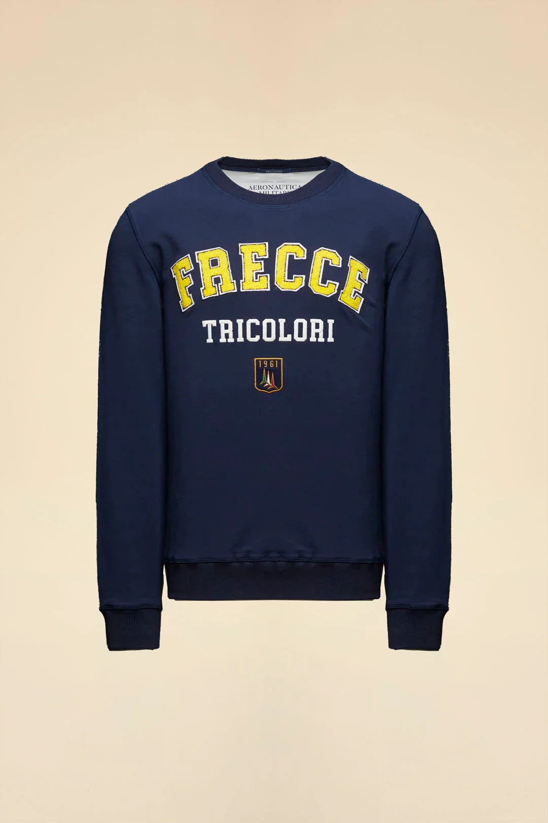 Felpa uomo blu con scritta Frecce Tricolori ricamata, moda casual Made in Italy.