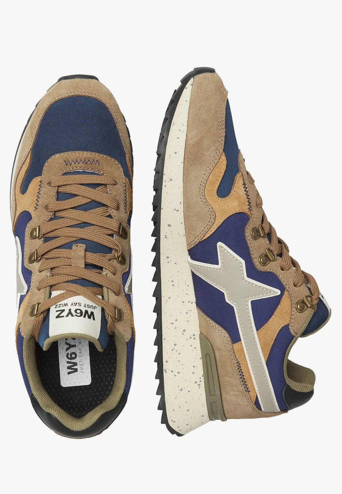 W6YZ Sneaker Uomo Yak-M Light Brown Navy - Vista Laterale Angolata