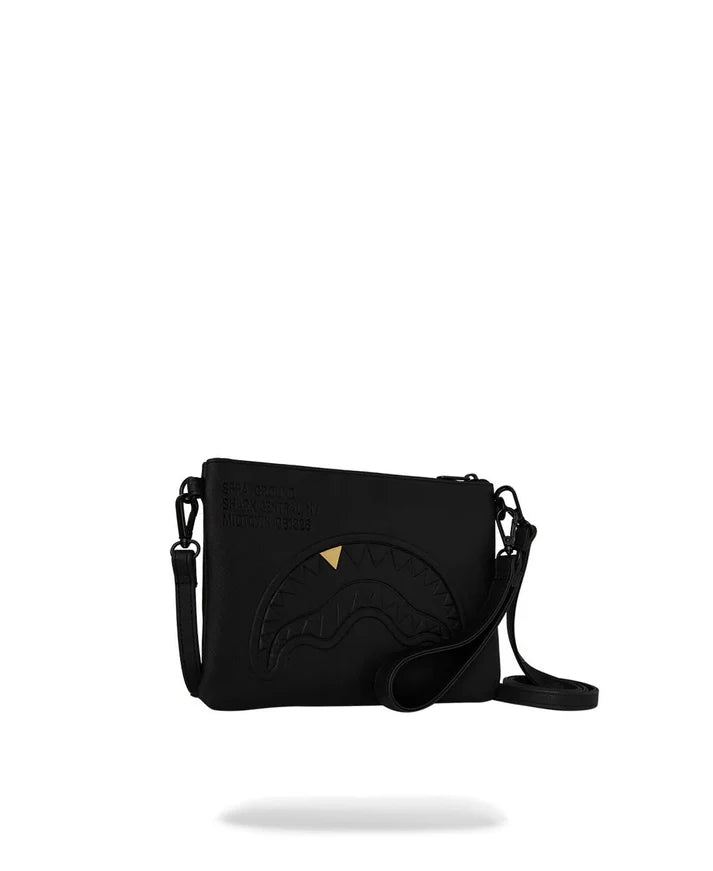 SPRAYGROUND B9327  CLUTCH BLACKED OUT EMBOSSED GOLD TOOTH CROSSOVER