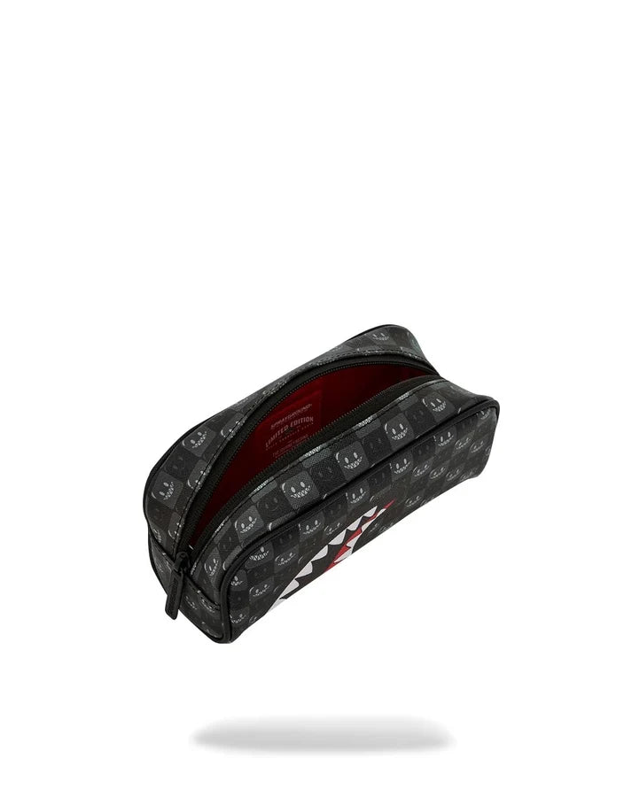 SPRAYGROUND B9316  CLUTCH SHARKS IN PARIS WTF BUBBLY  BLACK CHECK POUCH