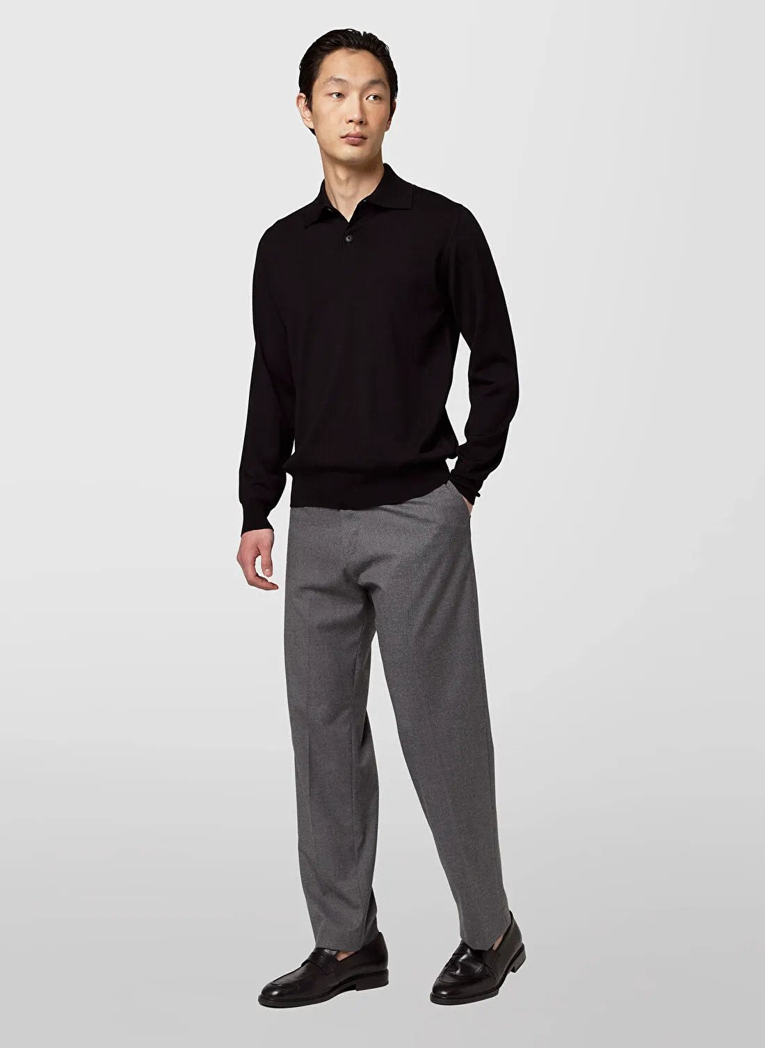 ALPHA STUDIO AU-7004B - Polo uomo manica lunga in lana Merino 110, colore Nero (foto frontale)