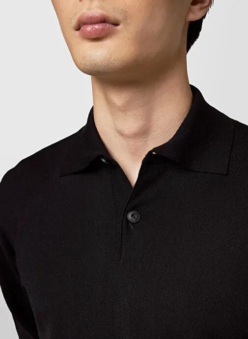 ALPHA STUDIO AU-7004B - Polo uomo Merino 110, colore Nero (dettaglio colletto)