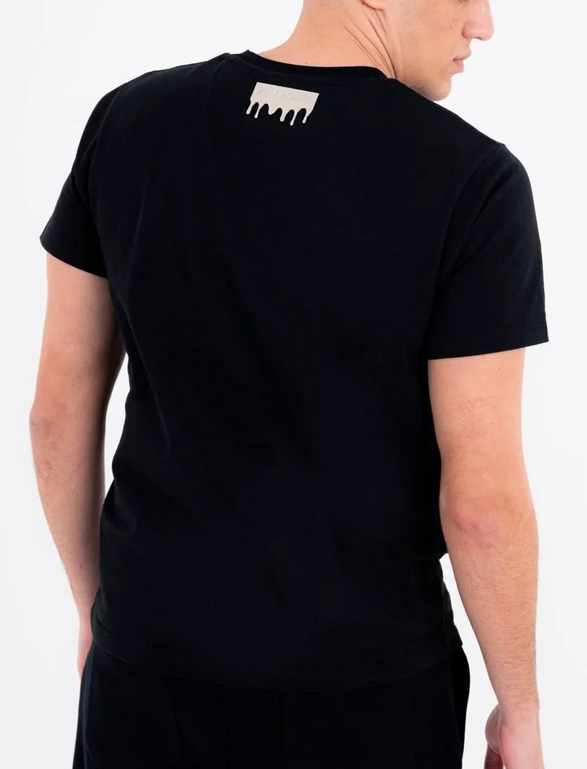 T-shirt Sprayground Silver Drip SP996BLK nero vista retro con placca logata