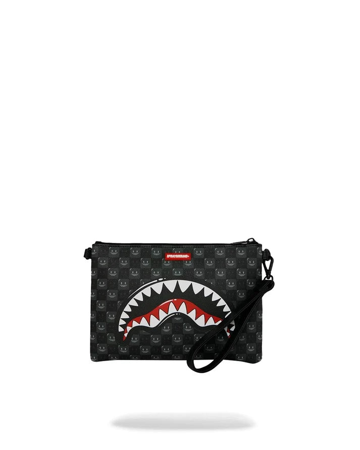 SPRAYGROUND B9318  CLUTCH SHARKS IN PARIS WTF BUBBLY BLACK CHECK CROSSOVER