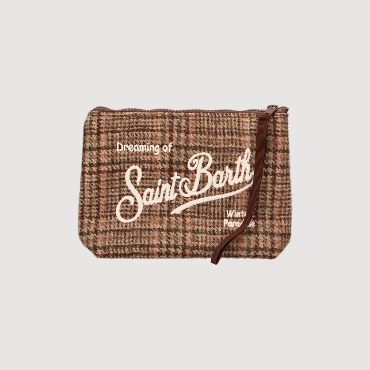 Clutch MC2 Saint Barth Aline in lana Galles beige con ricamo - Vista frontale