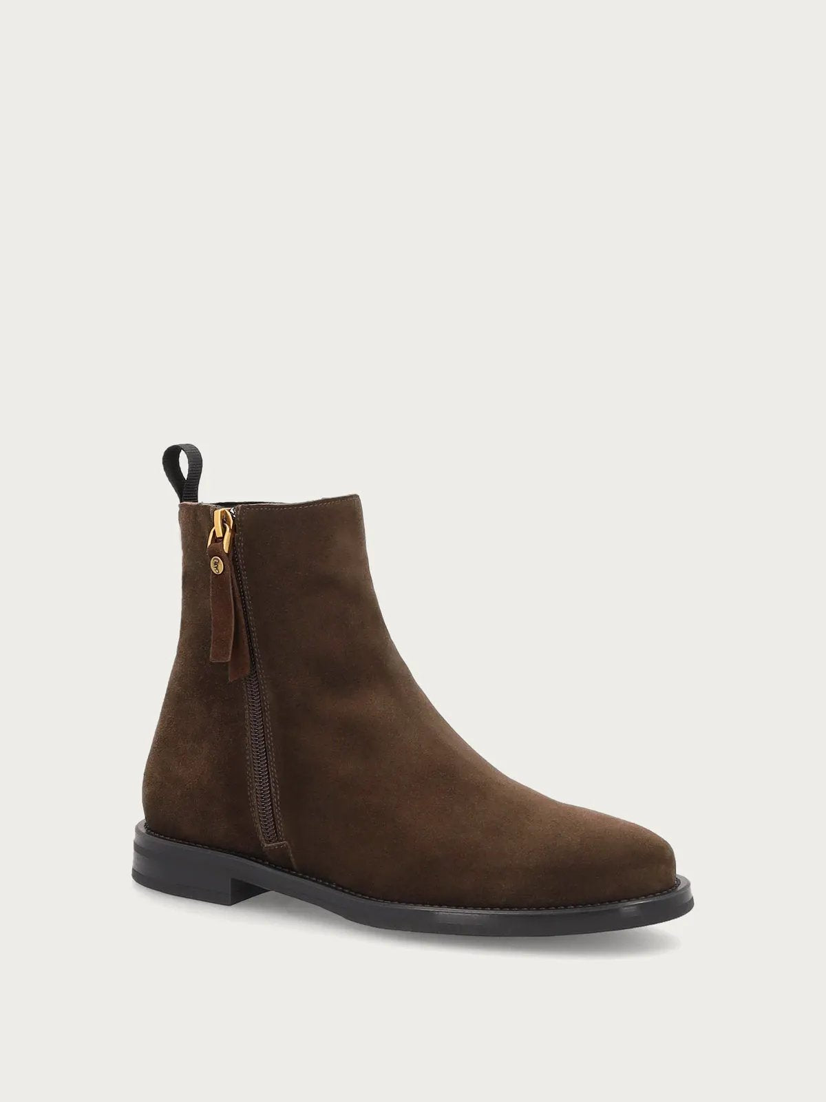 Stivaletti donna in pelle scamosciata marrone con zip - Cacao | FRAU A98C6 - Vista laterale esterna