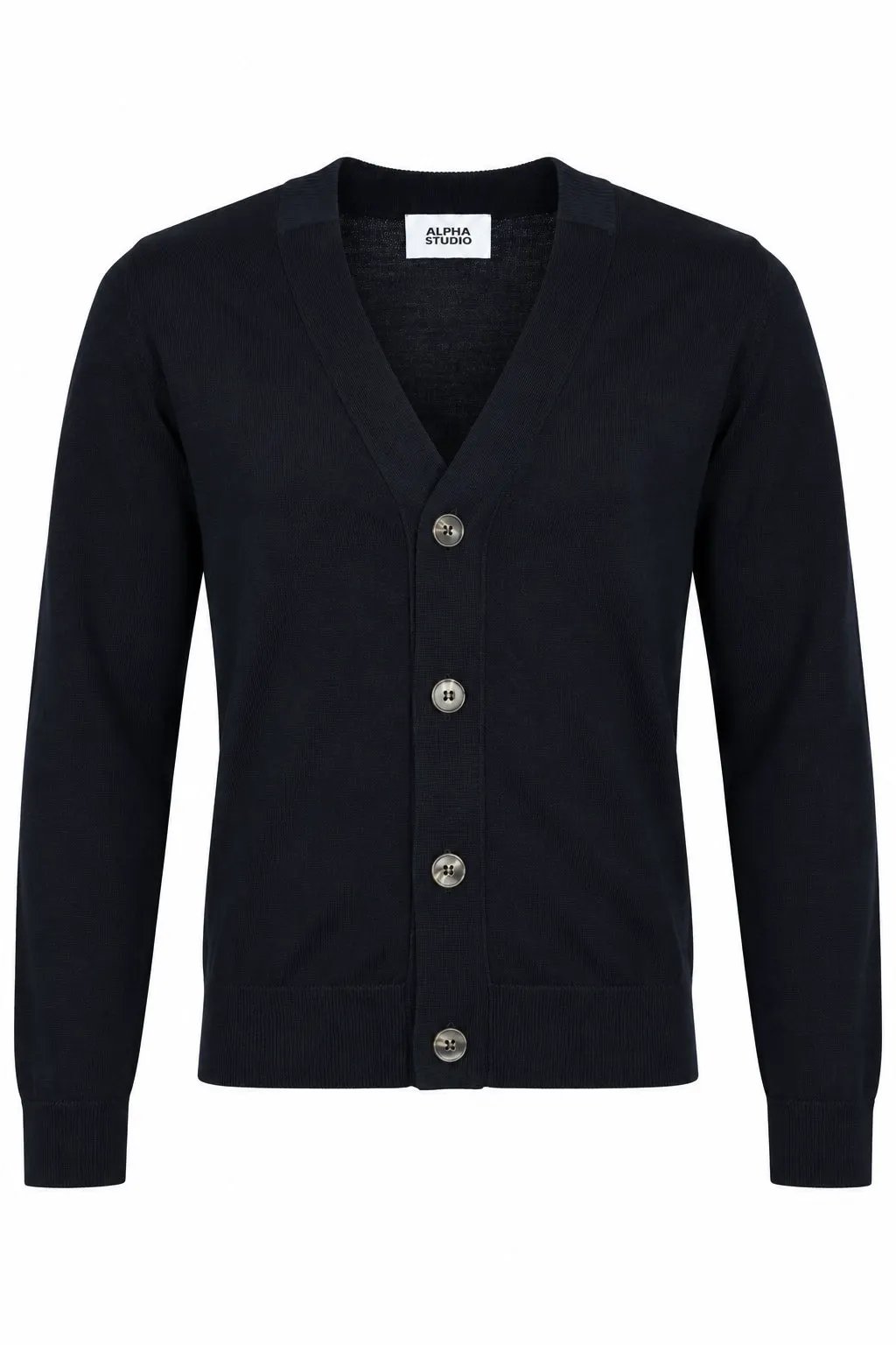 Cardigan Alpha Studio AU7005E 4 bottoni in pura lana merino - Blu Notte