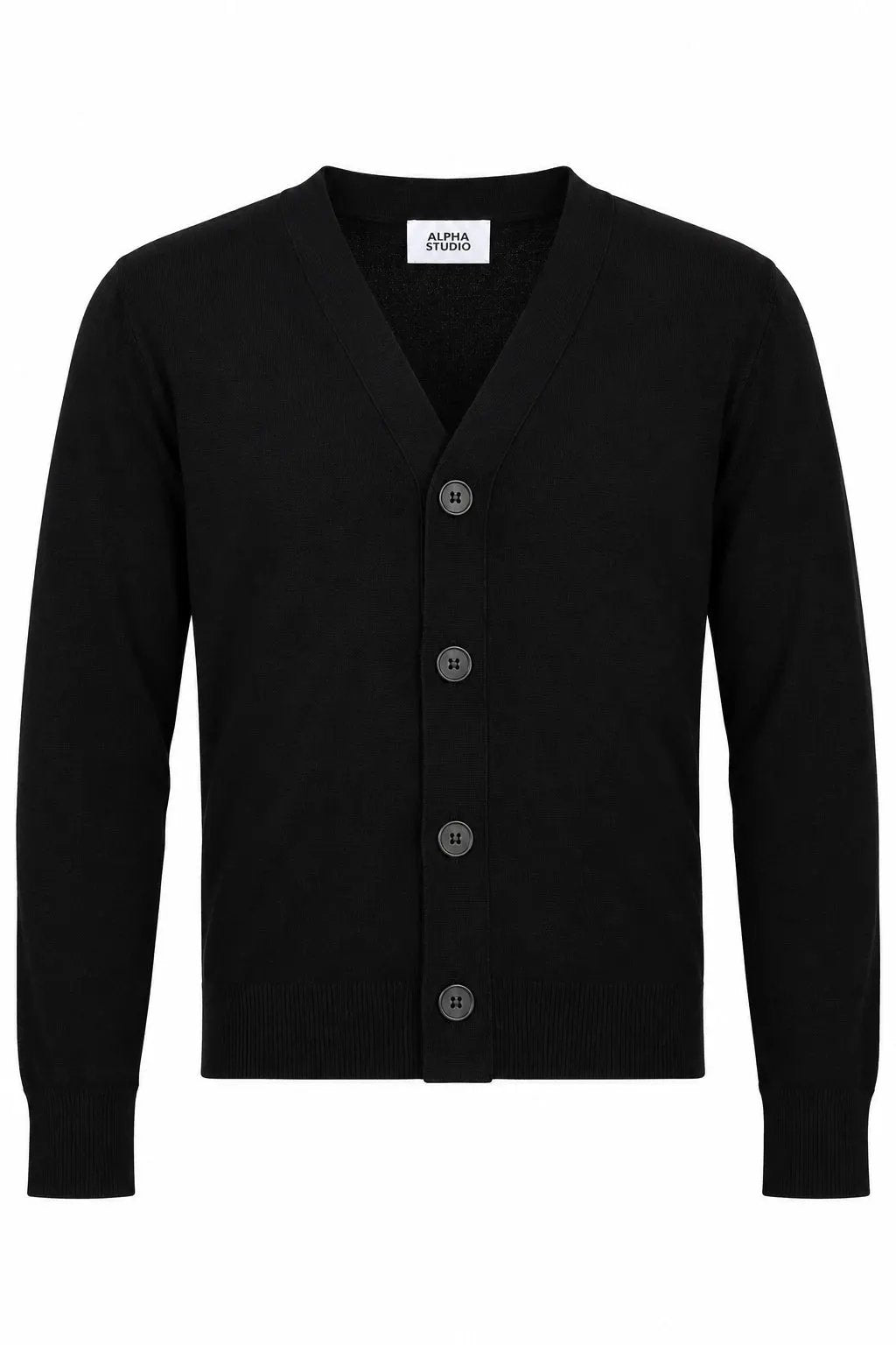 Cardigan Alpha Studio AU7005E 4 bottoni in pura lana merino - Nero