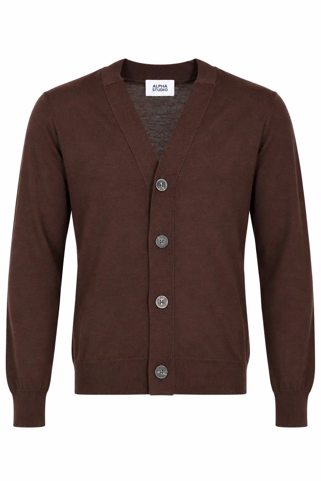 Cardigan Alpha Studio AU7005E 4 bottoni in pura lana merino - Testa di Moro
