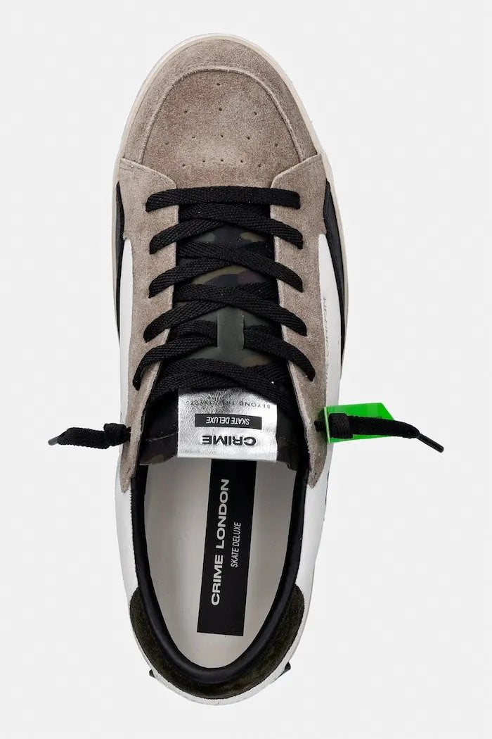 Crime London SK8 DELUXE Sneaker Uomo Bianco Taupe 10105AA9.10 - Vista Frontale e Lacci