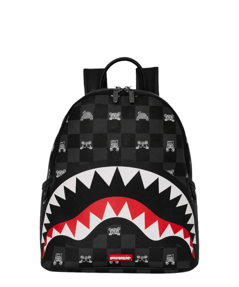 SPRAYGROUND B8908  BACKPACK GRAY PEEKING CHARACTER CHECK SAVAGE