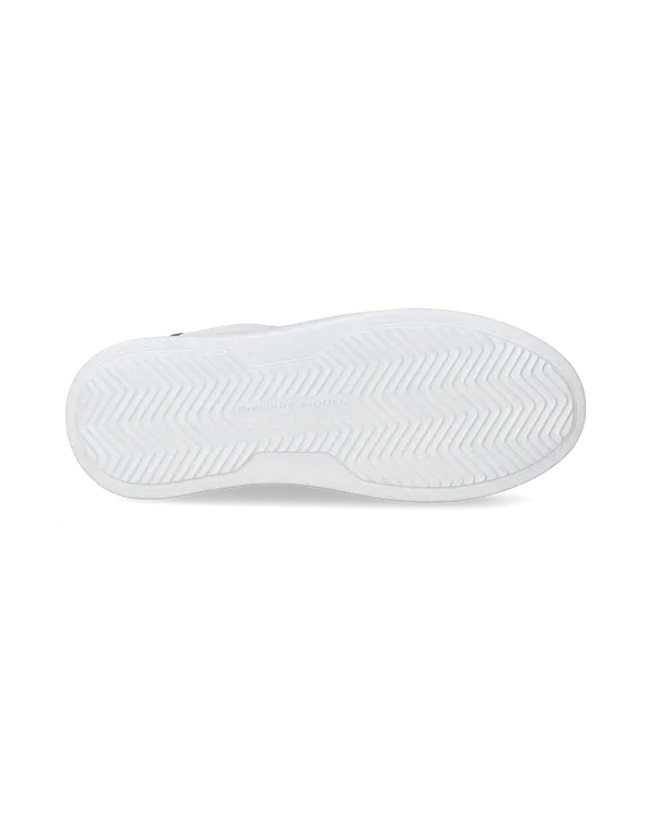 Suola sneaker bianca in gomma con motivo a spina di pesce e logo inciso.