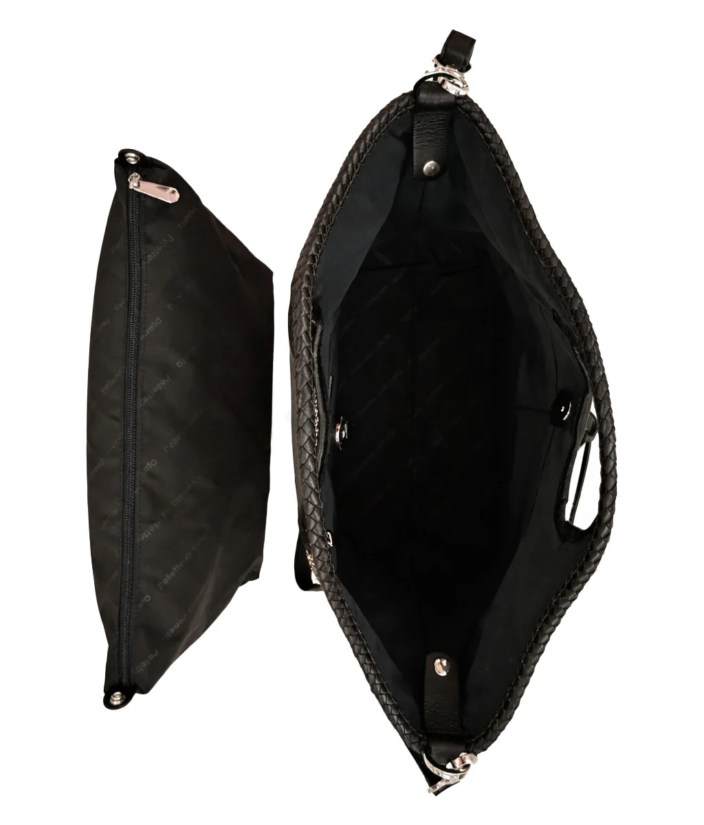 Pelletteria Veneta P26824-NERO HAND BAG Large hand-woven straw and leather trim bag