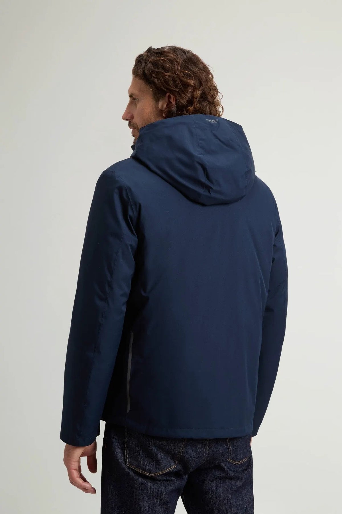 Giacca Woolrich Crestmont 3 in 1 Melton Blue - Dettaglio chiusura collo e cappuccio