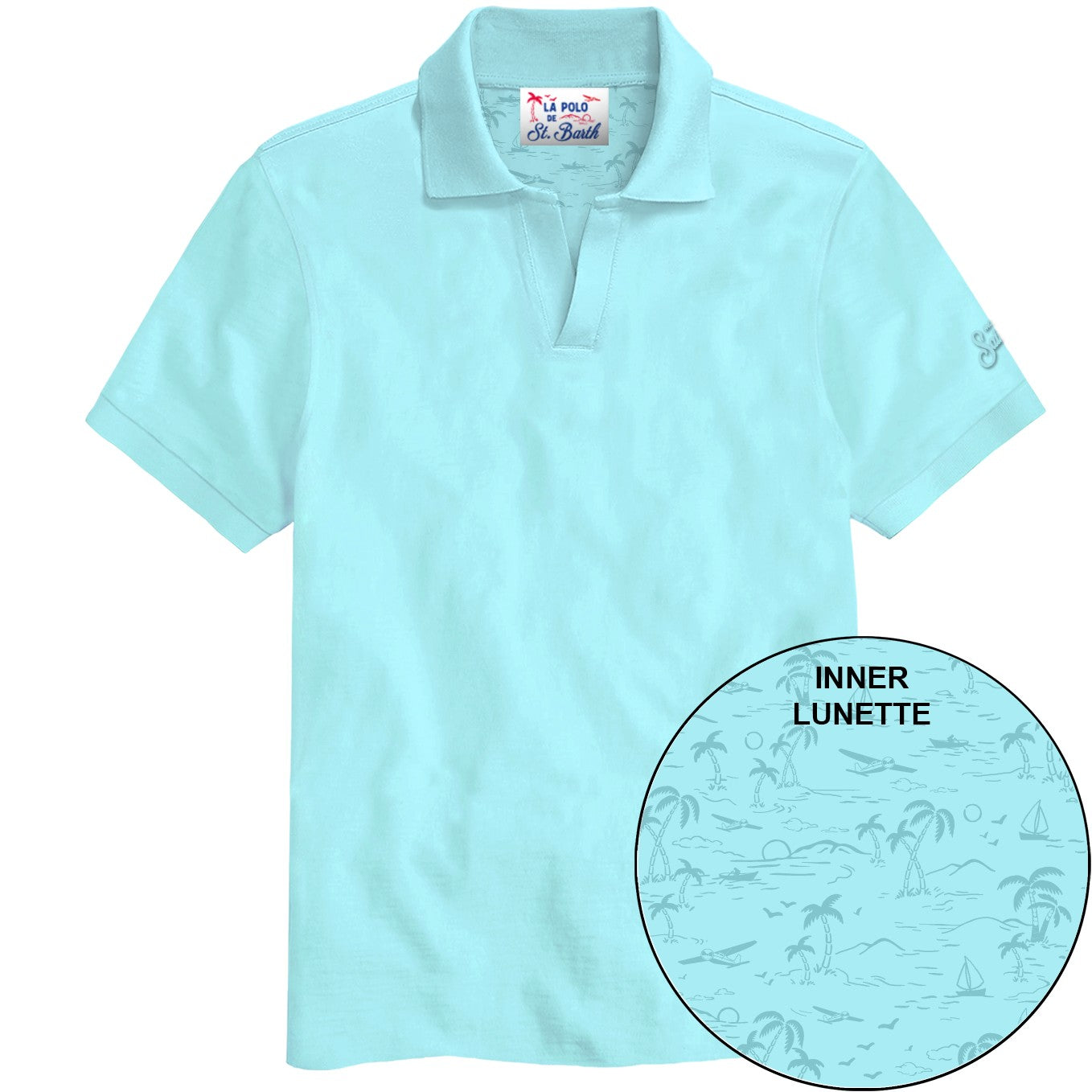 Maglietta polo stretch Saint Barth Charles in piquet verde acqua, dettaglio tessuto e colletto classico.