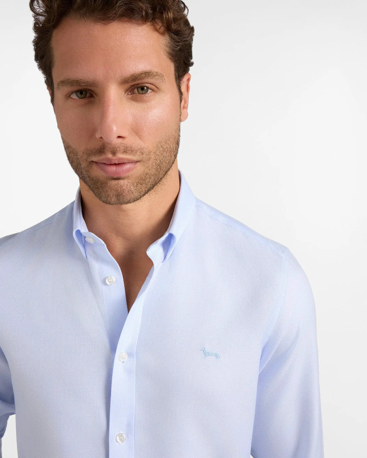 Camicia uomo Harmont&Blaine armaturata colore Sky - Dettaglio colletto e tessuto armaturato