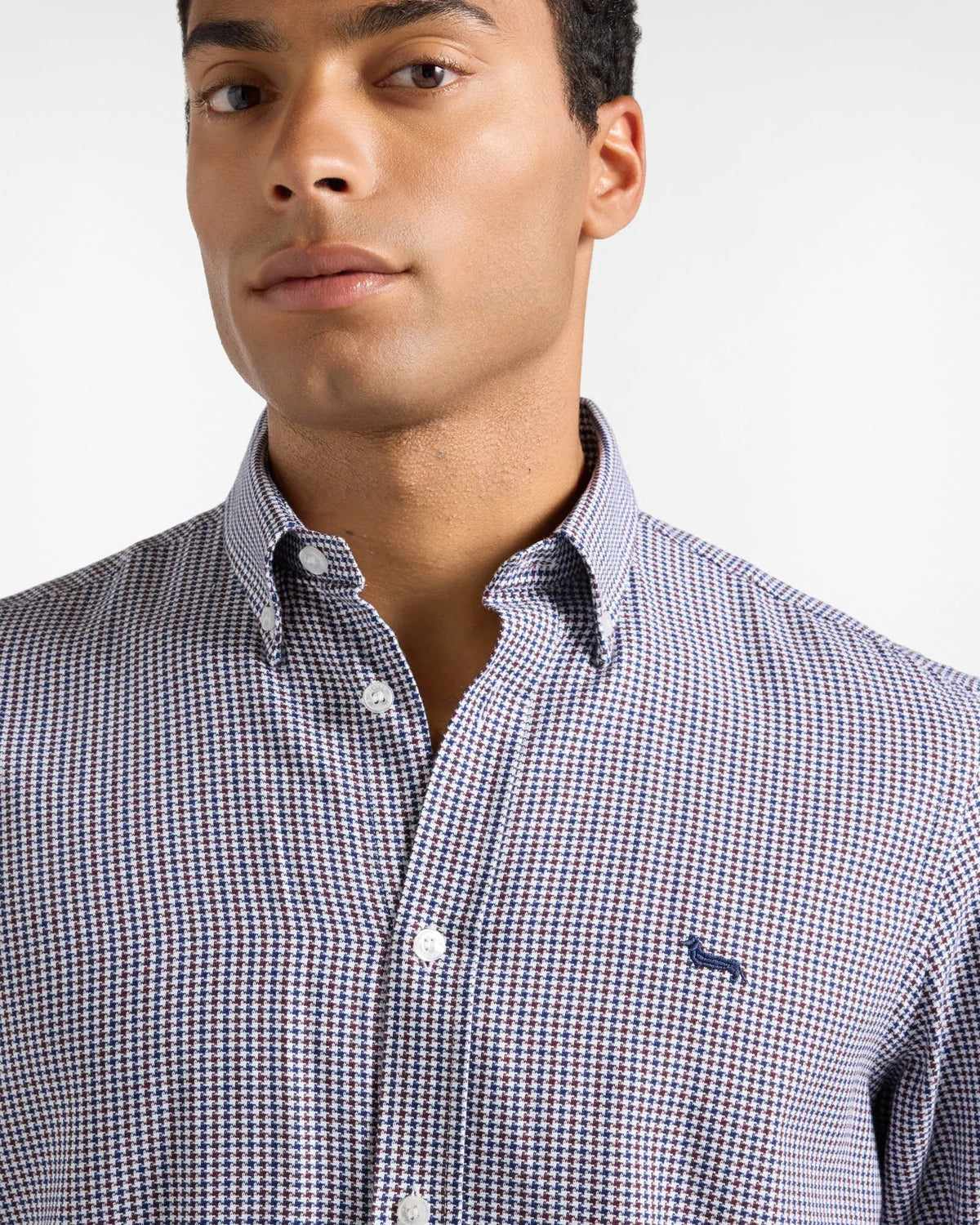 Camicia Uomo Harmont & Blaine armaturato pied-de-poule Regular Fit Ciclamino - Indossata frontale