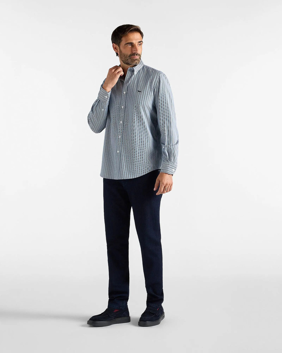 Camicia a righe Harmont & Blaine verde bottiglia - Dettaglio tessuto twill e polsini