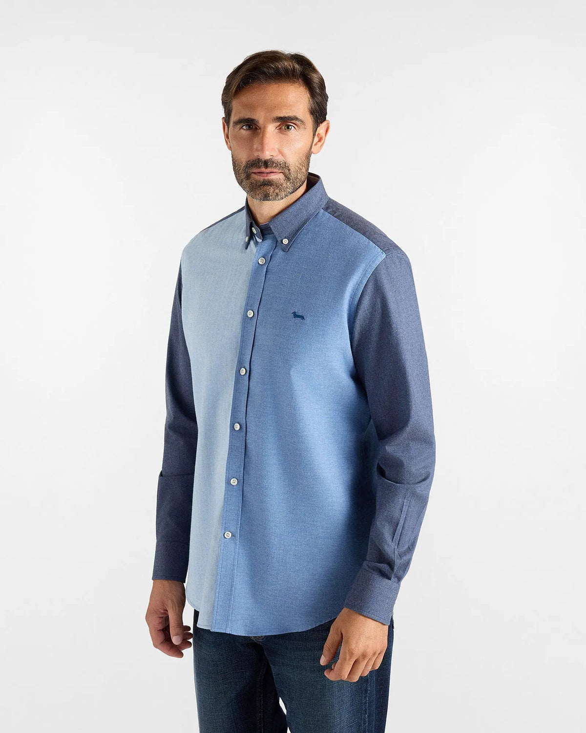 Harmont & Blaine Camicia Piazzetta in flanella di cotone tonale Sky - Vista frontale