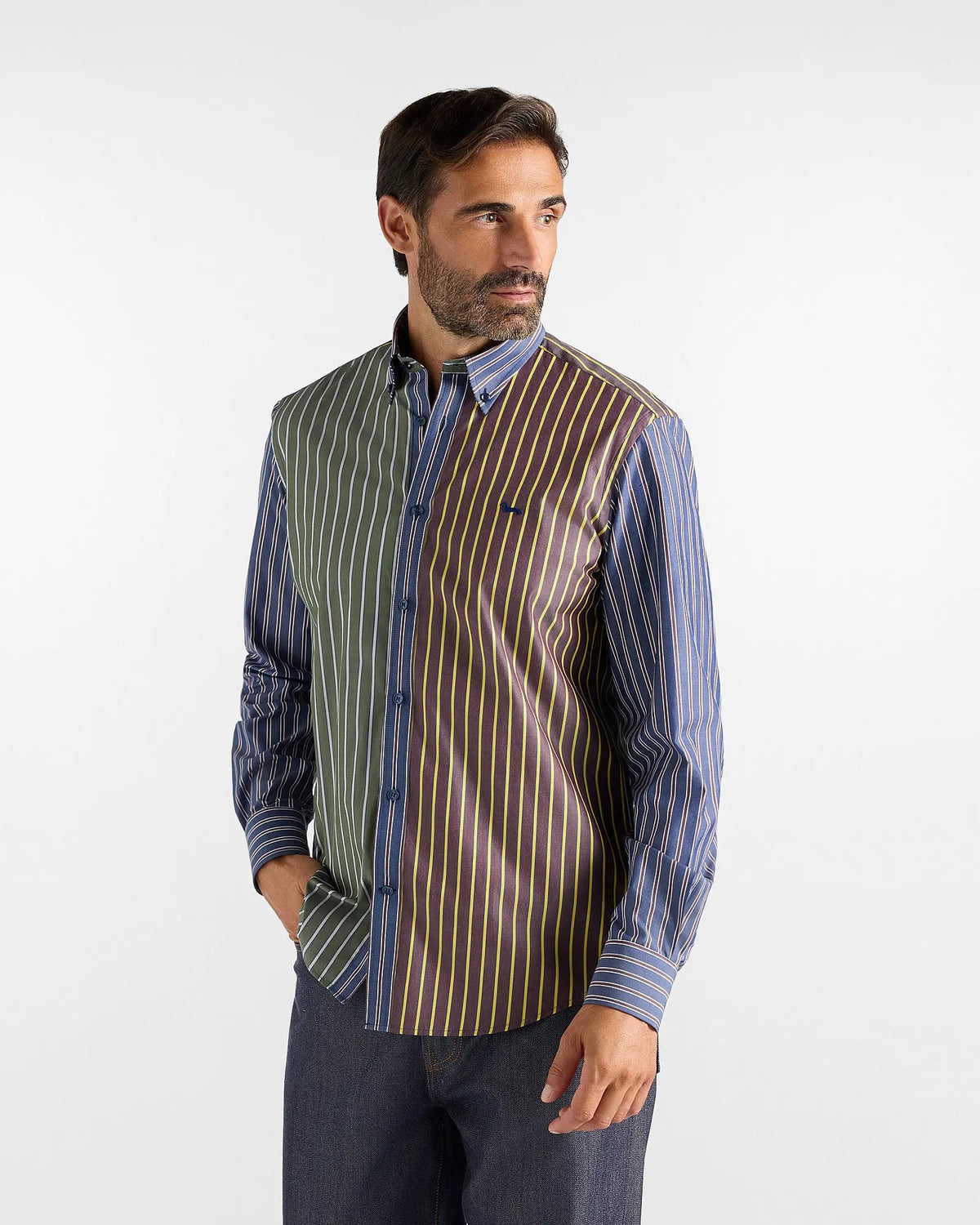 Harmont & Blaine Camicia Piazzetta Regimental Doppio Ritorto Blu Navy - Fronte