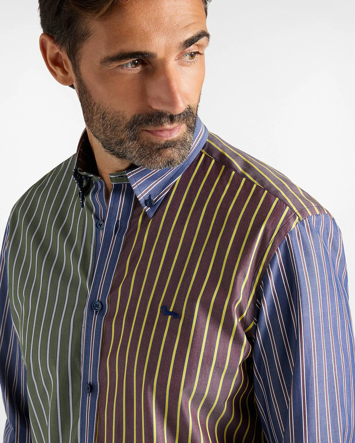 Harmont & Blaine Camicia Piazzetta Regimental Doppio Ritorto Blu Navy - Dettaglio Collo