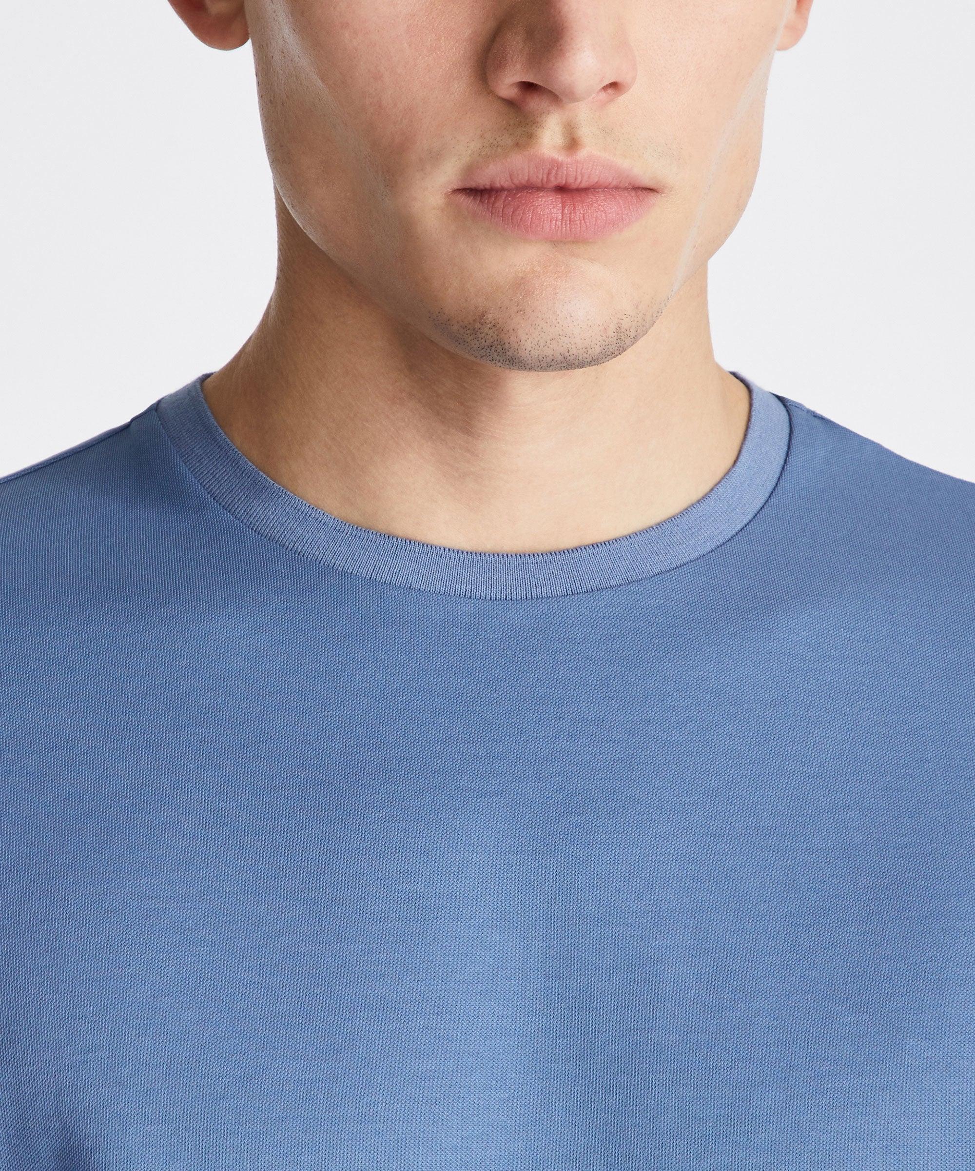 Maglietta uomo blu a girocollo in cotone, stile casual, dettaglio tessuto