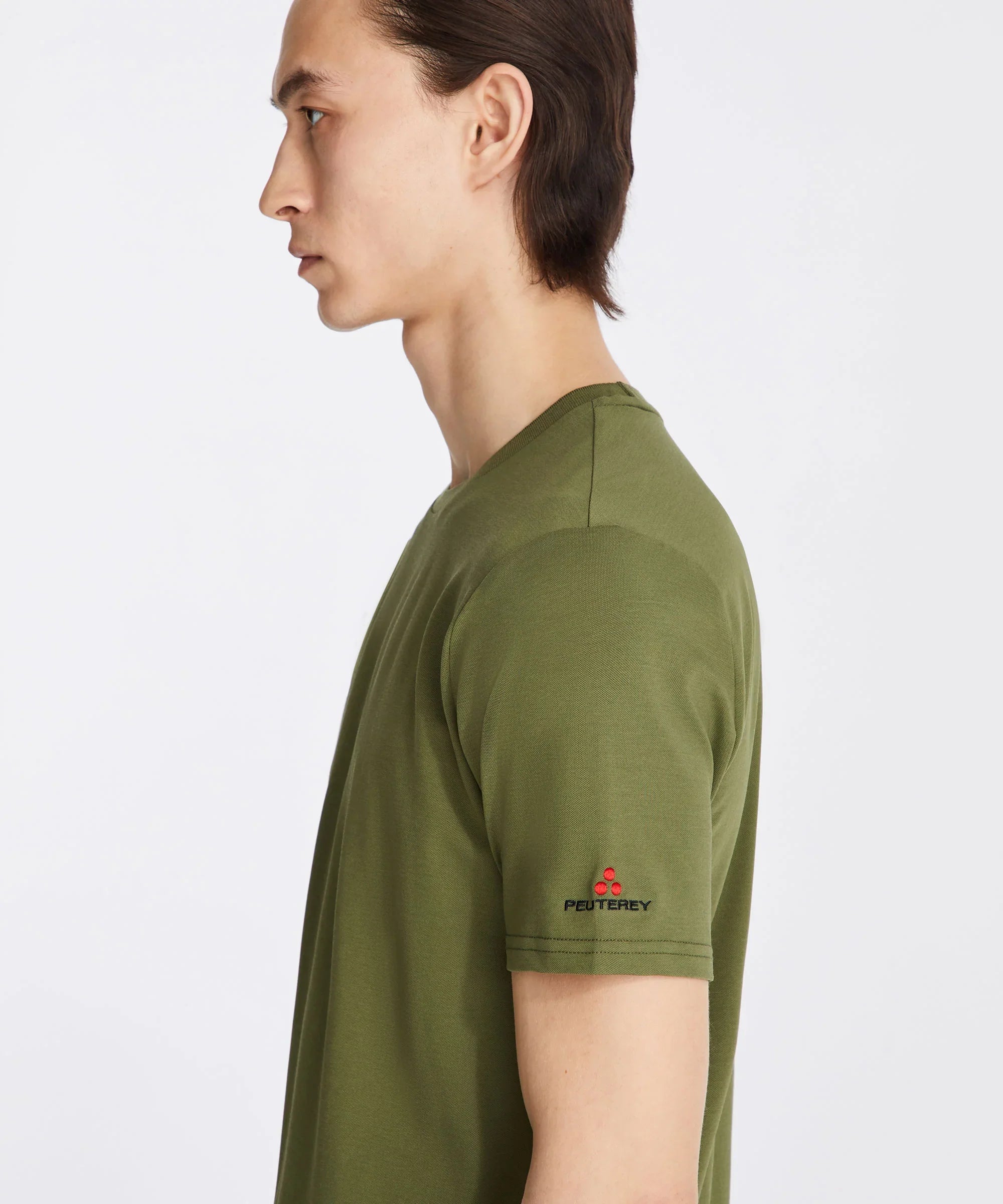 Maglietta verde Peuterey da uomo, manica corta, logo ricamato sulla manica sinistra