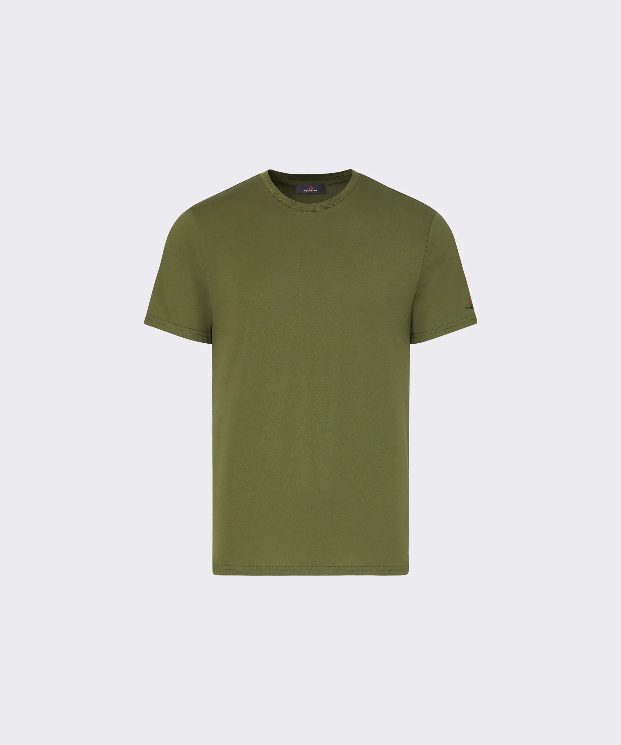 T-shirt verde militare da uomo, maniche corte, stile casual, sfondo bianco