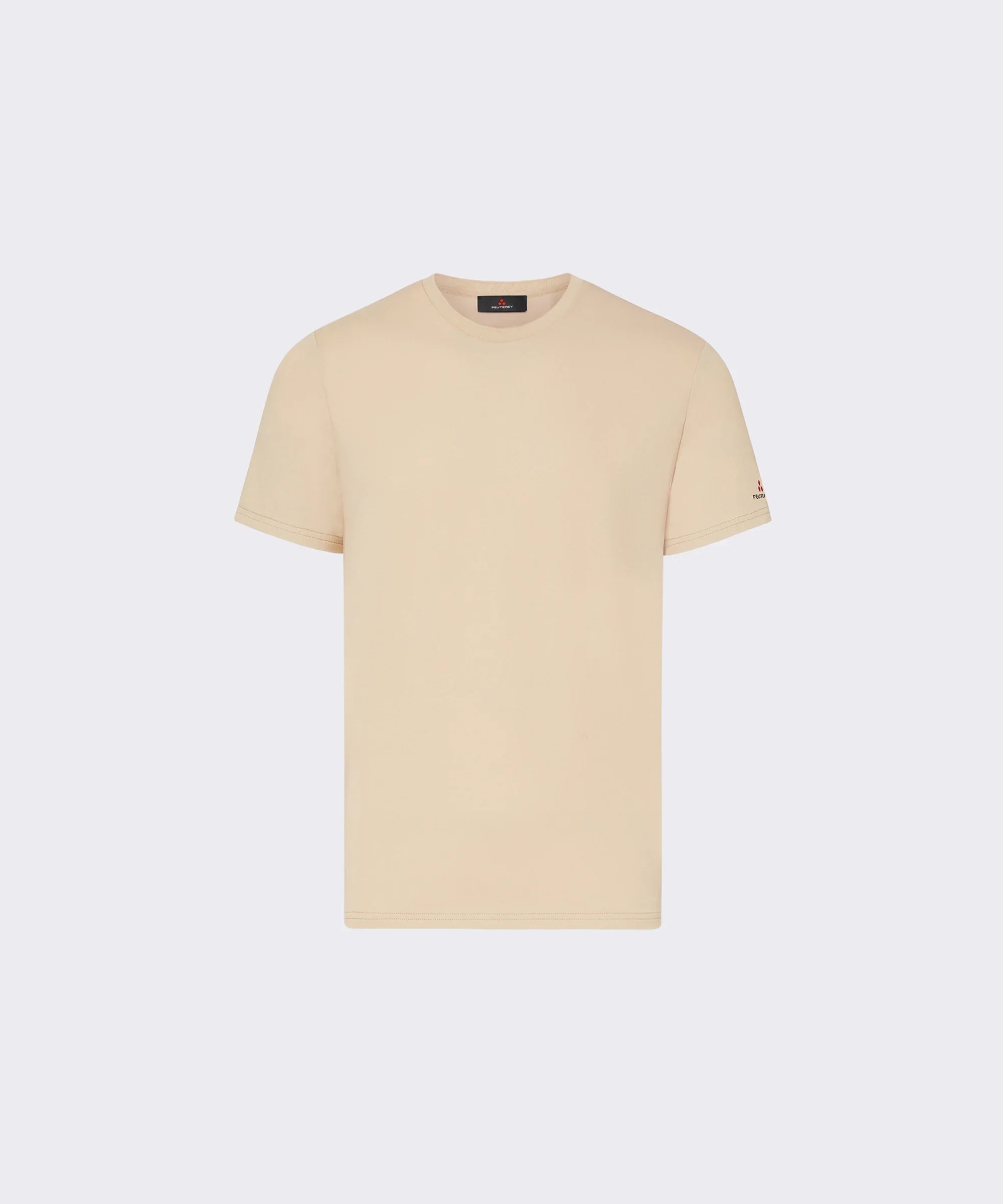 T-shirt beige uomo a maniche corte, stile minimalista, abbigliamento casual