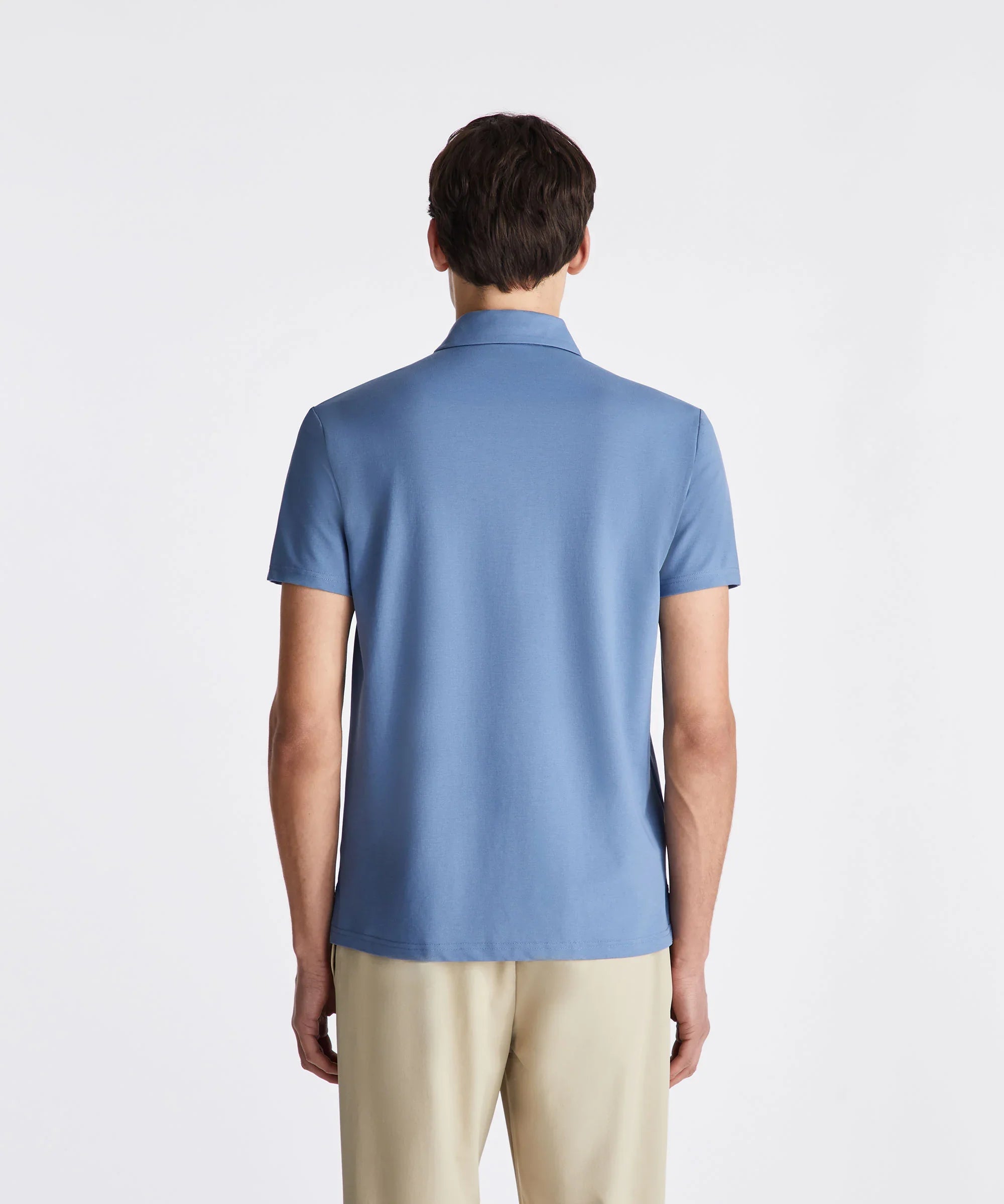 Polo uomo azzurra manica corta vista retro, abbigliamento casual elegante