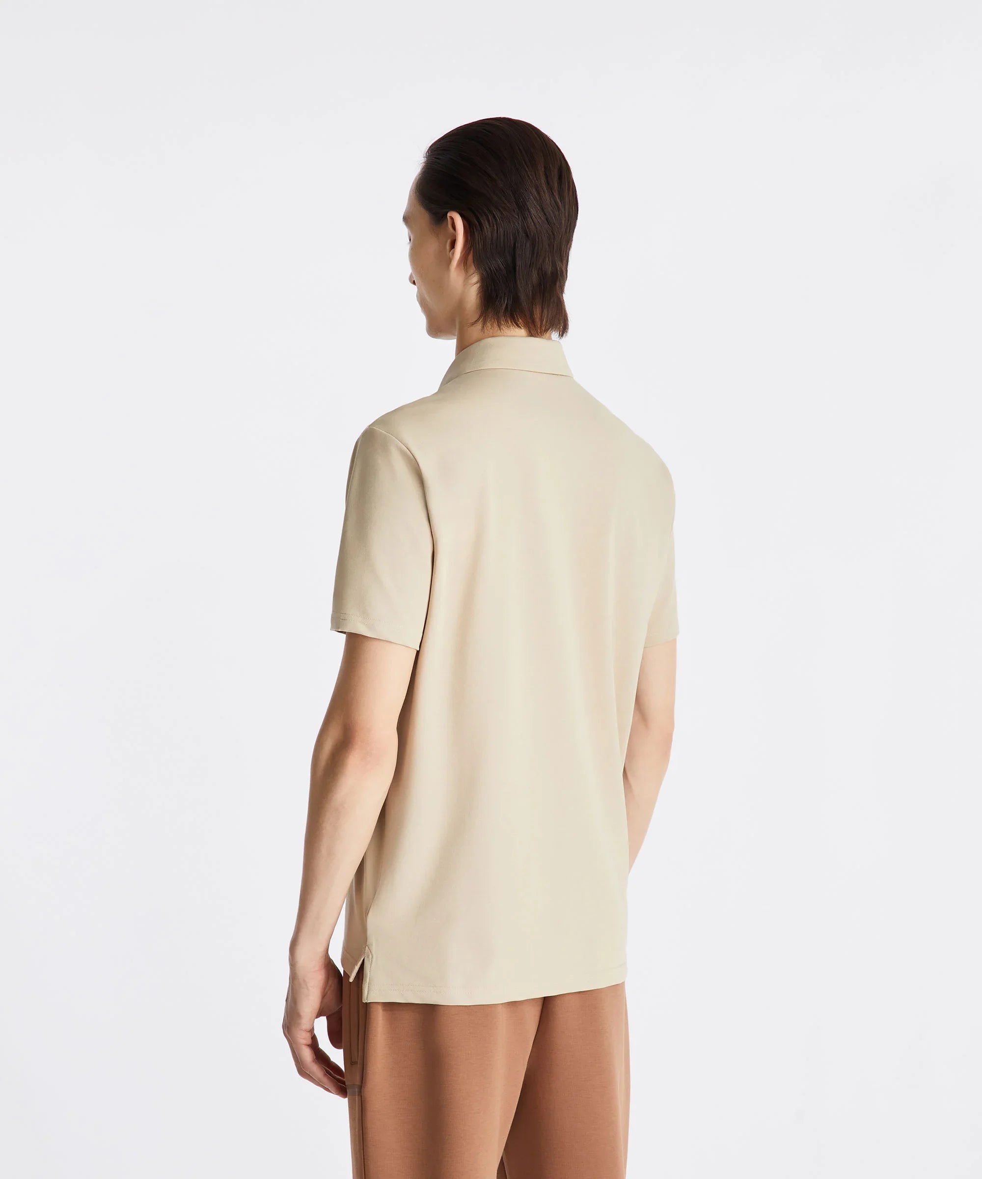 Polo uomo beige manica corta vista retro, abbigliamento elegante casual