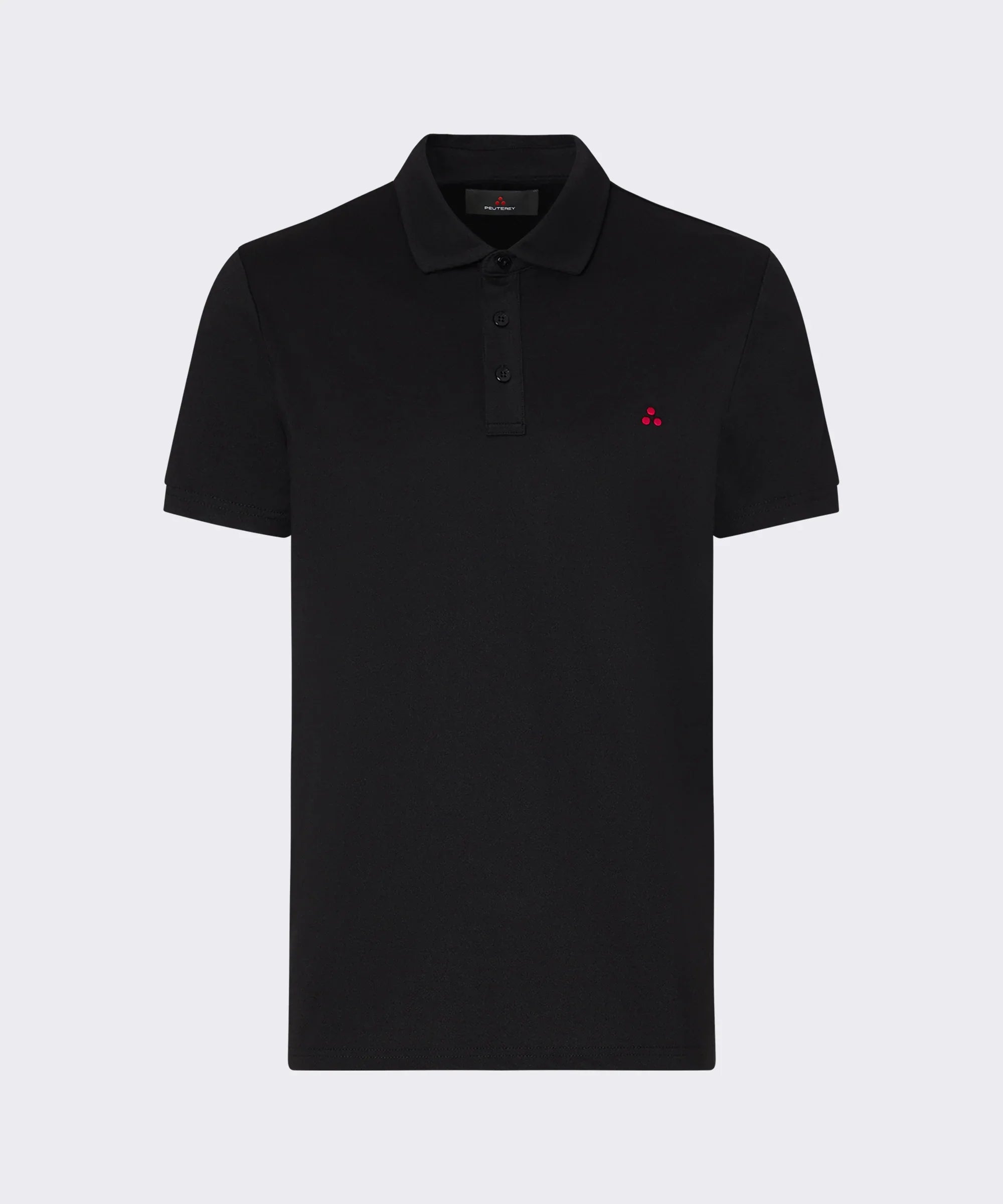 Polo uomo nera a manica corta con logo rosso sul petto, stile casual elegante