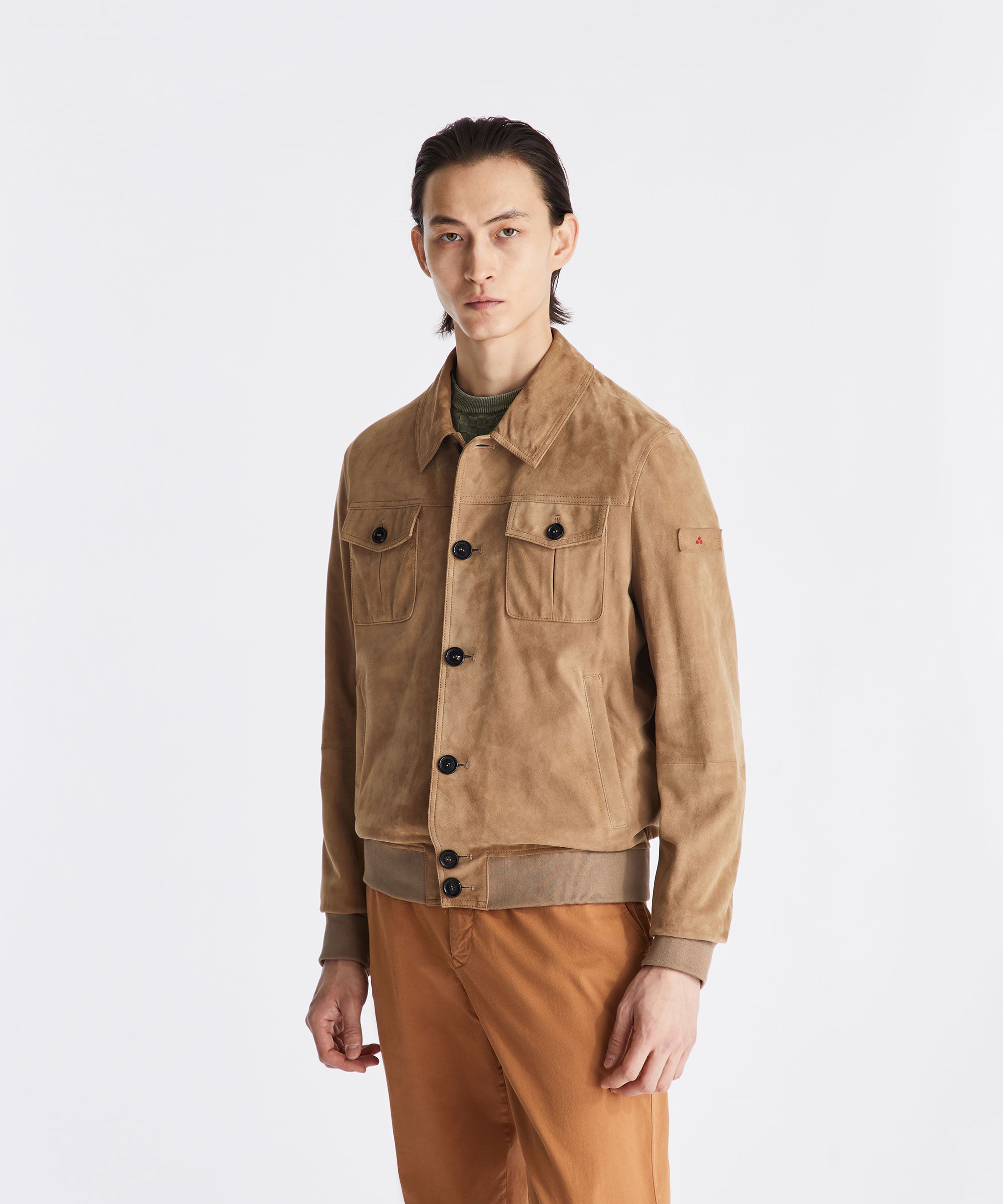 Giacca blouson PEUTEREY PEU5744 794 Destiny in suede, vista frontale con dettagli eleganti e chiusura frontale.